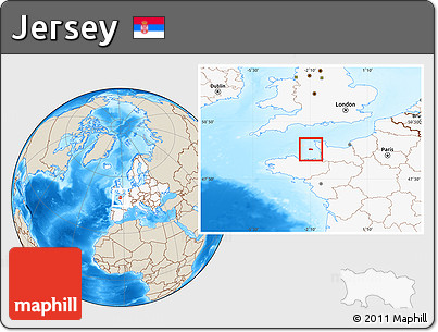 Shaded Relief Location Map of Jersey, highlighted continent