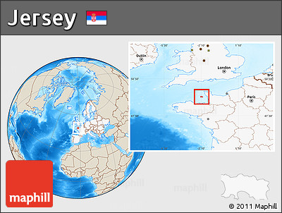 Shaded Relief Location Map of Jersey, highlighted continent