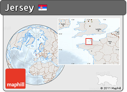 Shaded Relief Location Map of Jersey, lighten, semi-desaturated