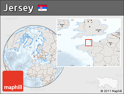 Shaded Relief Location Map of Jersey, lighten, semi-desaturated