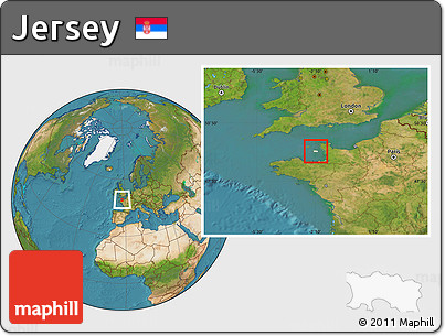 Shaded Relief Location Map of Jersey, satellite outside