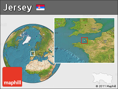 Shaded Relief Location Map of Jersey, satellite outside