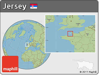 Shaded Relief Location Map of Jersey, savanna style outside