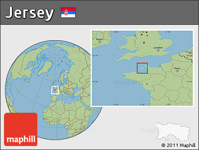 Shaded Relief Location Map of Jersey, savanna style outside