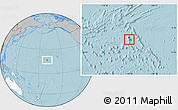 Gray Location Map of Johnston Atoll, highlighted continent, hill shading