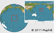 Satellite Location Map of Johnston Atoll, highlighted continent, within the entire continent