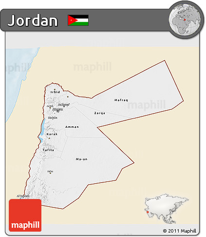 Classic Style 3D Map of Jordan, single color outside