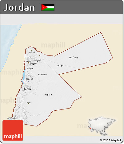 Classic Style 3D Map of Jordan, single color outside