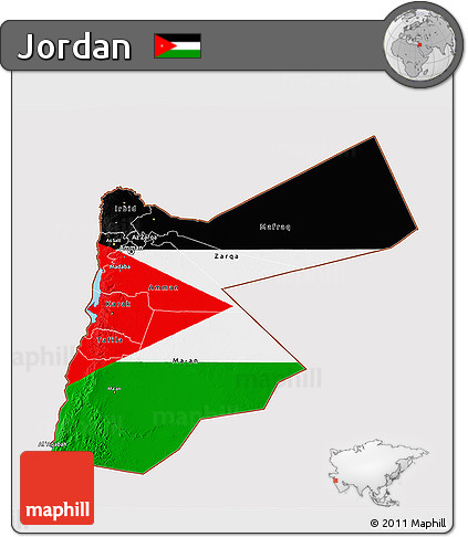 Flag 3D Map of Jordan, flag centered
