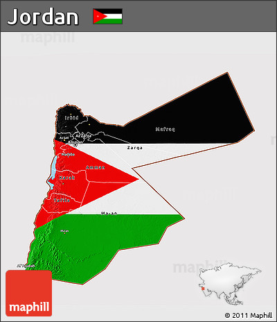 Flag 3D Map of Jordan, flag centered