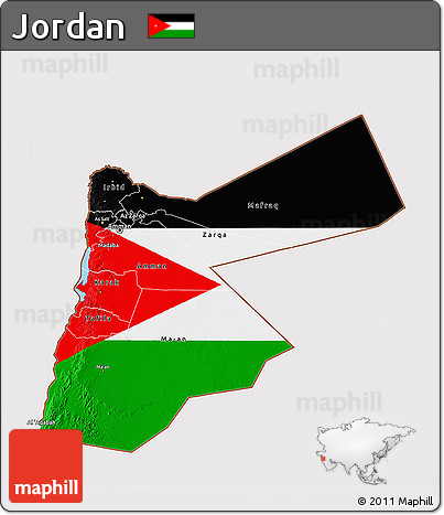 Flag 3D Map of Jordan, flag centered