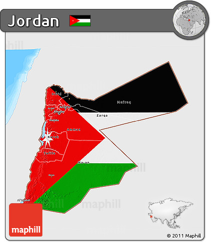 Flag 3D Map of Jordan, single color outside, bathymetry sea