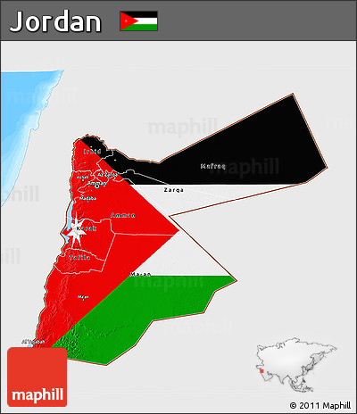 Flag 3D Map of Jordan, single color outside, bathymetry sea