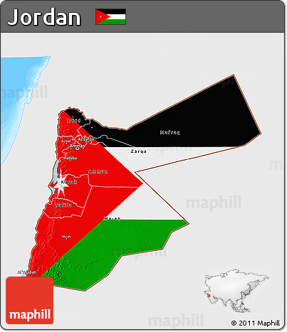 Flag 3D Map of Jordan, single color outside, bathymetry sea