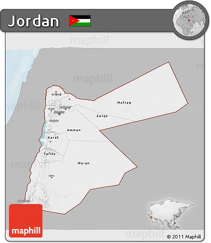 Gray 3D Map of Jordan, single color outside