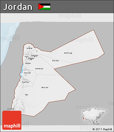 Gray 3D Map of Jordan, single color outside
