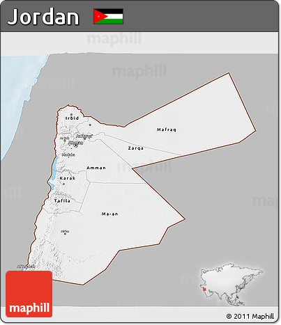 Gray 3D Map of Jordan, single color outside