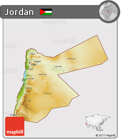 Physical 3D Map of Jordan, cropped outside