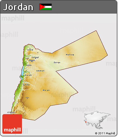 Physical 3D Map of Jordan, cropped outside