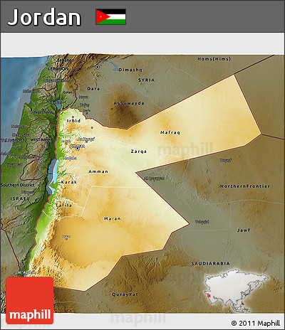Physical 3D Map of Jordan, darken