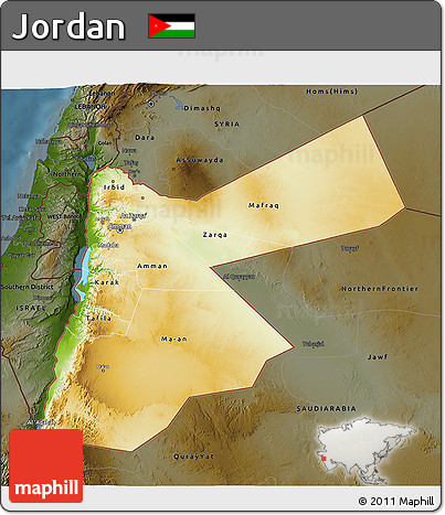 Physical 3D Map of Jordan, darken