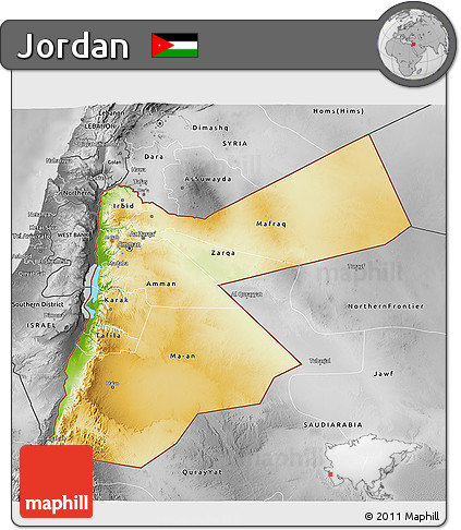 Physical 3D Map of Jordan, desaturated