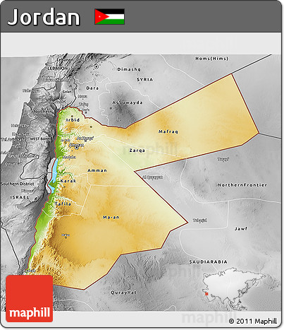 Physical 3D Map of Jordan, desaturated