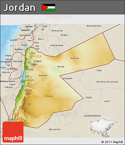 Physical 3D Map of Jordan, shaded relief outside