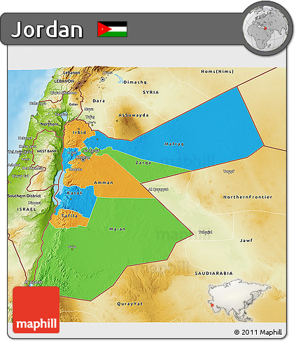 Political 3D Map of Jordan, physical outside