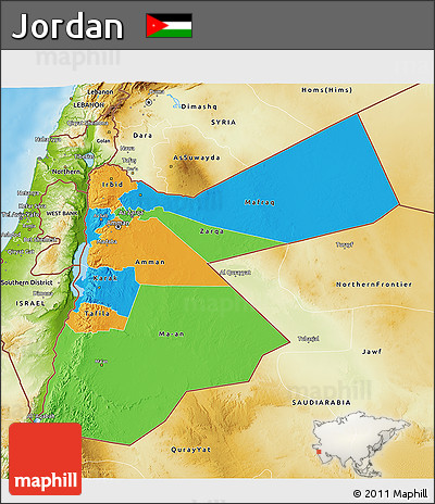 Political 3D Map of Jordan, physical outside
