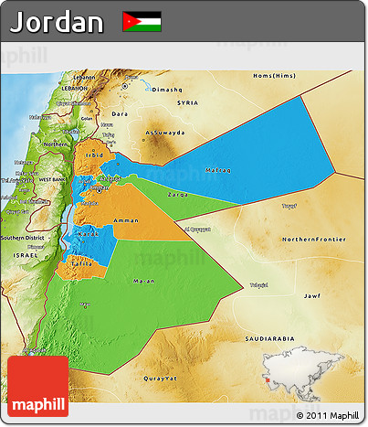 Political 3D Map of Jordan, physical outside