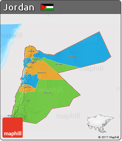 Political 3D Map of Jordan, single color outside, bathymetry sea