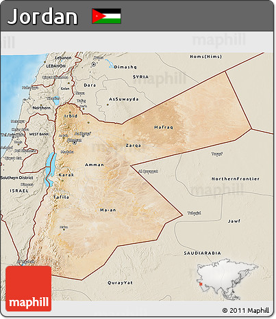 Satellite 3D Map of Jordan, shaded relief outside