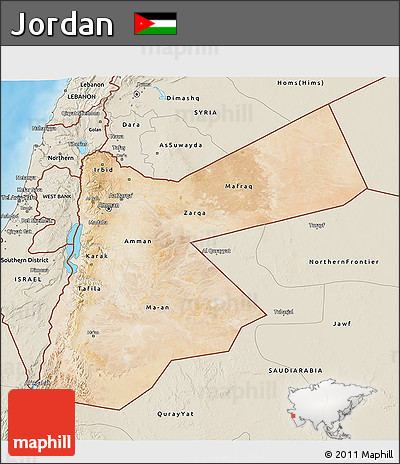 Satellite 3D Map of Jordan, shaded relief outside