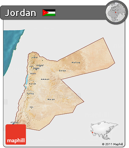 Satellite 3D Map of Jordan, single color outside