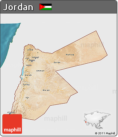 Satellite 3D Map of Jordan, single color outside