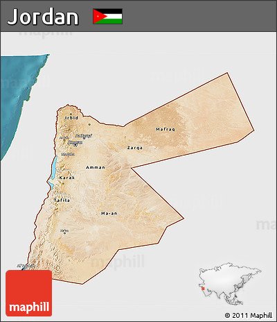 Satellite 3D Map of Jordan, single color outside