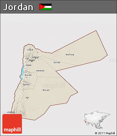 Shaded Relief 3D Map of Jordan, cropped outside