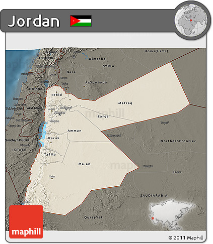 Shaded Relief 3D Map of Jordan, darken
