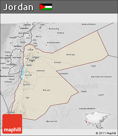 Shaded Relief 3D Map of Jordan, desaturated