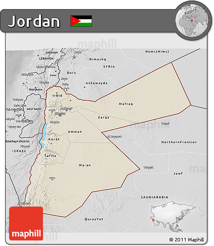 Shaded Relief 3D Map of Jordan, desaturated