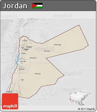 Shaded Relief 3D Map of Jordan, lighten, desaturated