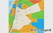 Shaded Relief 3D Map of Jordan, political outside