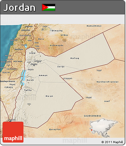Shaded Relief 3D Map of Jordan, satellite outside