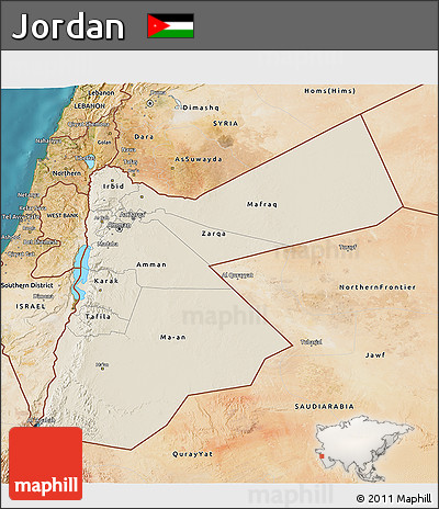 Shaded Relief 3D Map of Jordan, satellite outside