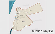 Shaded Relief 3D Map of Jordan, single color outside, satellite sea