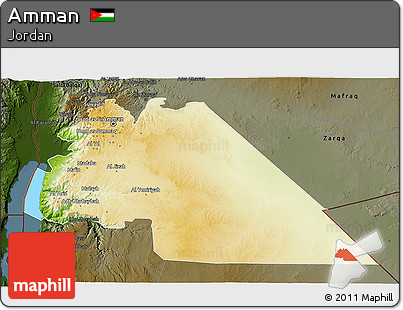 Physical 3D Map of Amman, darken