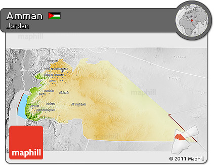 Physical 3D Map of Amman, lighten, desaturated