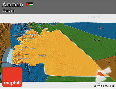 Political 3D Map of Amman, darken