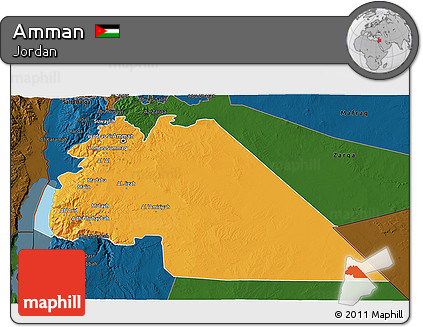 Political 3D Map of Amman, darken